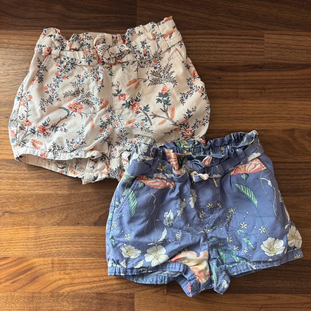 Baby Gap Paper Bag Waist Floral Cotton Bubble Shorts Lot of 2 - Size 2T